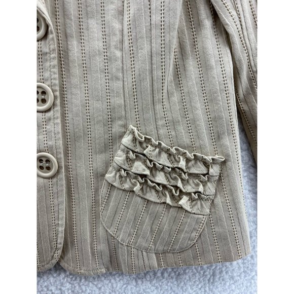 Nanette Lepore Womens Blazer Beige Stripe Long Sleeve Ruffle Pockets Stretch 6 - Picture 6 of 10